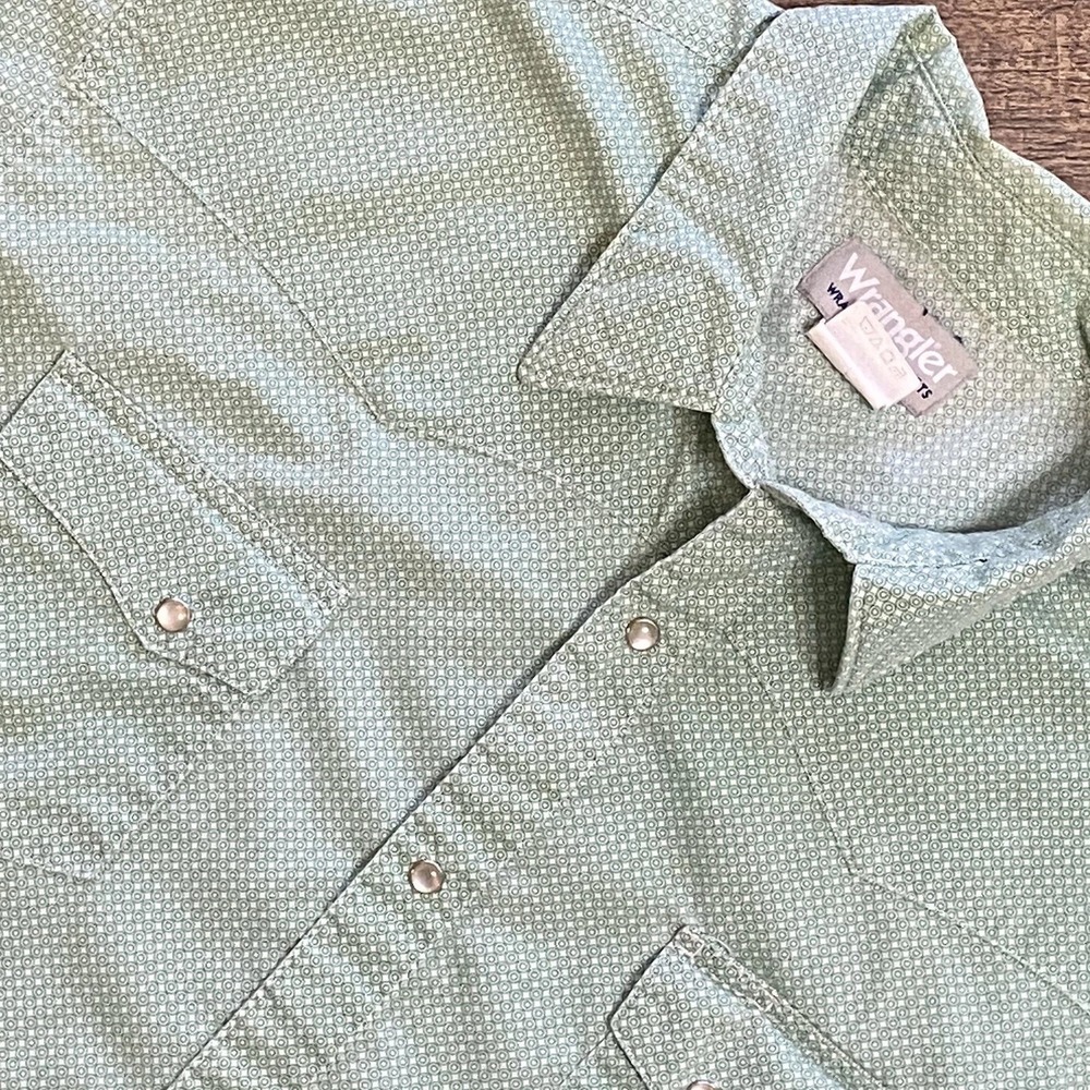 Wrangler Wrancher Western Pearl Snap Shirt Men's XL‎ Mint Green Cowboy Retro EUC
